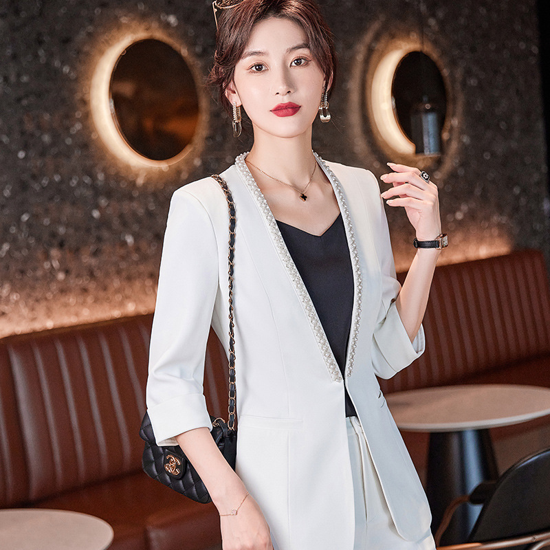 美容师珠宝店黄金店中袖工作服春夏女珠宝店前台营业员西服套装女
