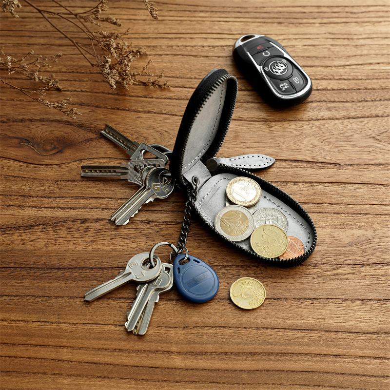 复古雾蜡植鞣头层牛皮钥匙包真皮休闲多功能小零钱包男汽车锁匙包
