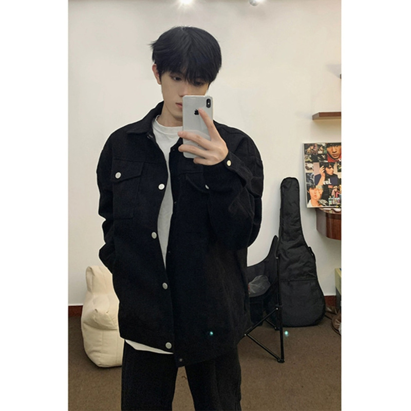 美式纯黑色牛仔外套男高级感痞帅禁欲系男装牛仔衣底特律工装夹克