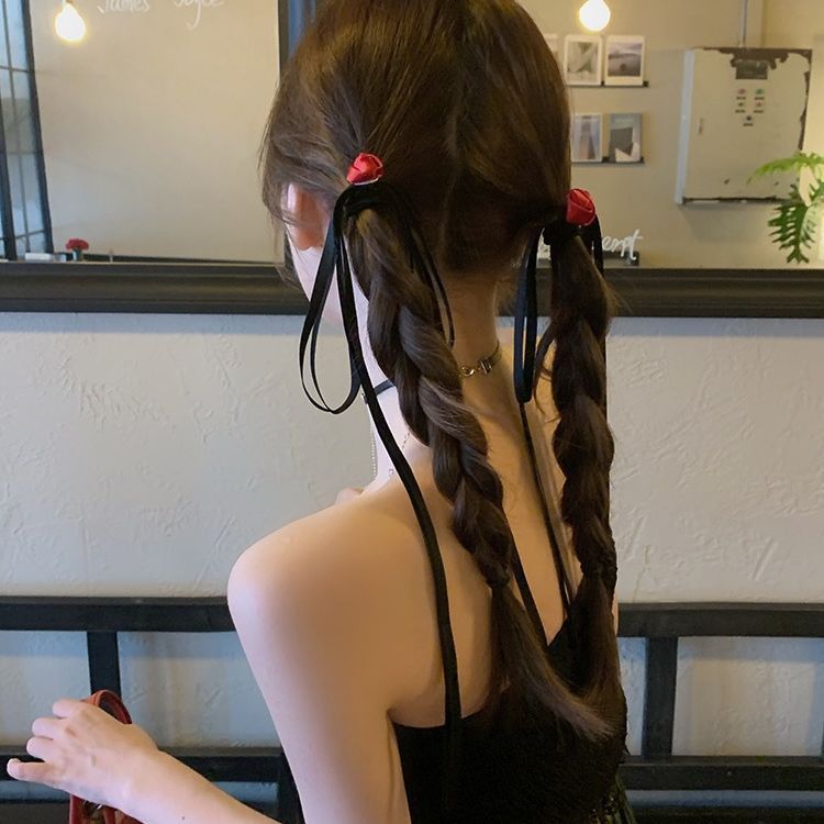 Elegant High-Grade Tassel Rose Ribbon Bow Ribbon Hair Tie Hairpin High-Grade Hair Rope Hair Accessories Hair Rope Hair