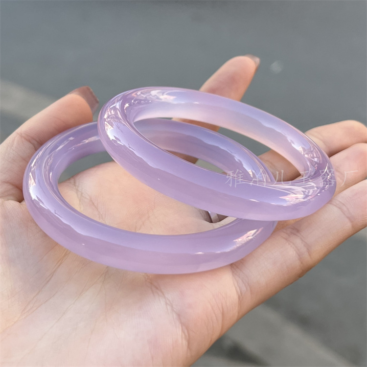 天然色紫玉髓手镯高冰种紫玉髓圆条手镯巴西紫玛瑙玉髓美人条圆镯