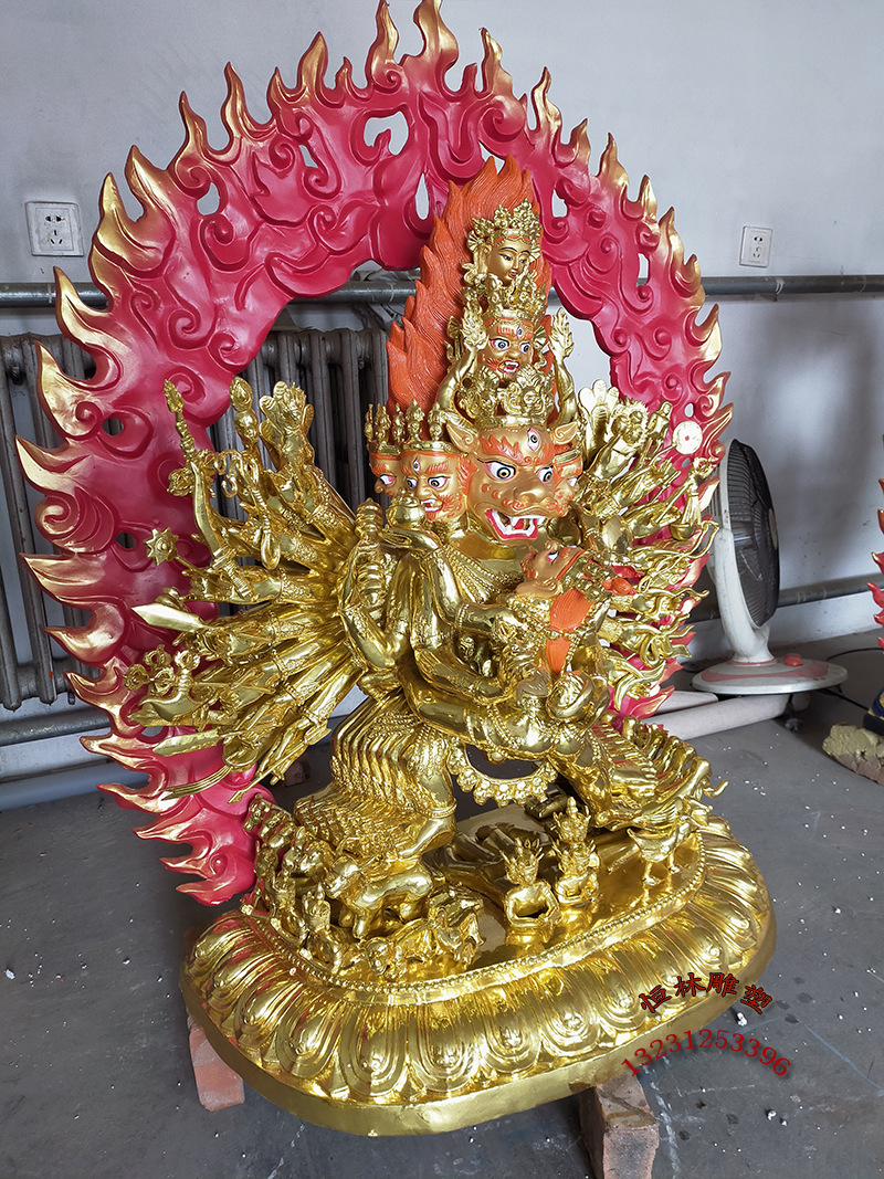 恒林雕塑纯铜大型藏传寺院铸铜1米怖畏金刚 牛头明王护法密宗佛像