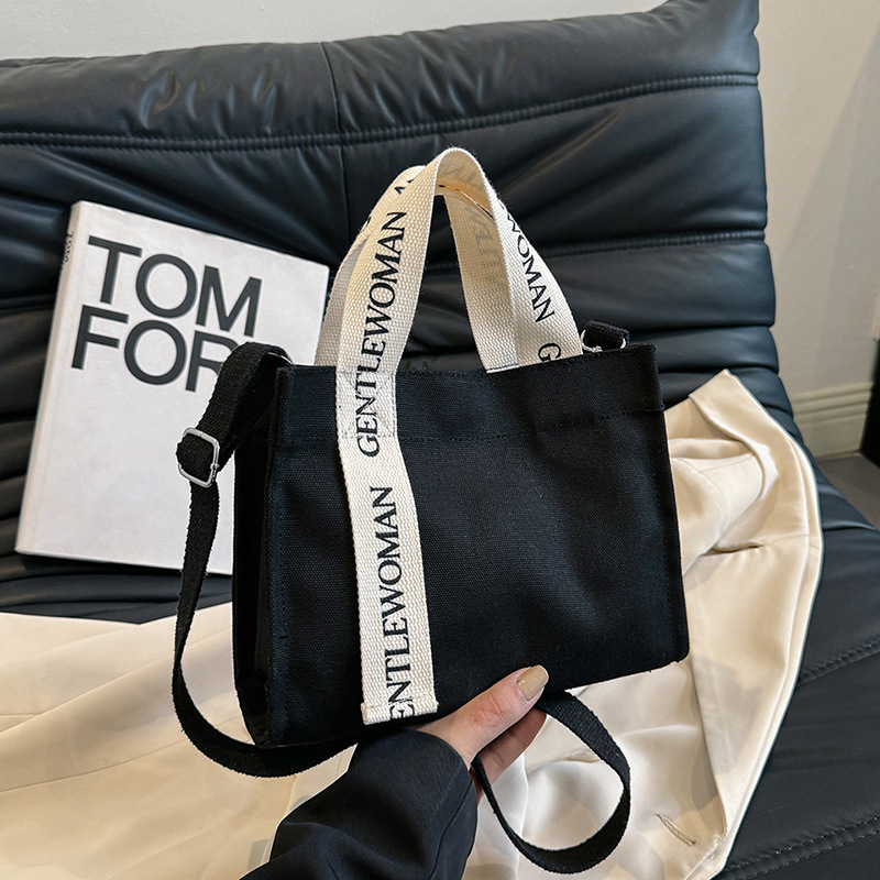 gentle woman小众字母印花帆布包包2024新款质感休闲小方包单肩包