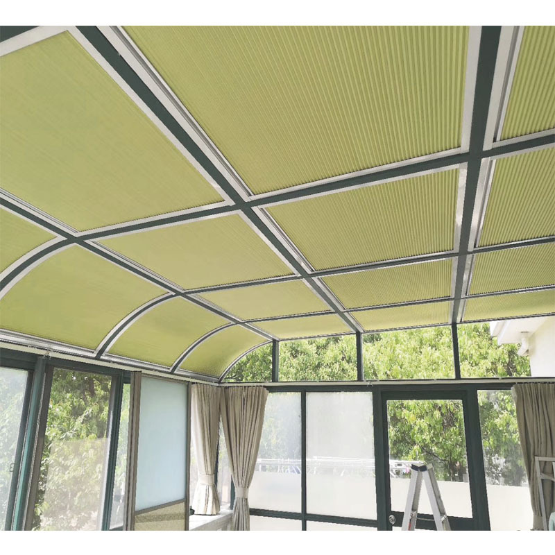 阳光房遮阳顶帘天棚帘玻璃房顶天幕篷天窗全遮光电动蜂巢帘厂家