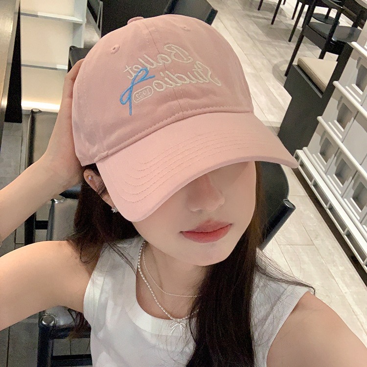 2024粉色大帽檐显脸小鸭舌帽子女韩版蝴蝶结棒球帽大