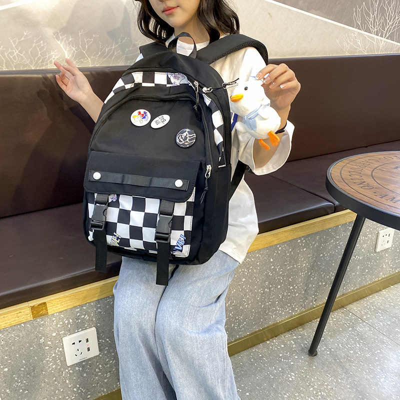 New Fashion Casual Plaid Backpack Wholesale Korean Style Middle School Student Schoolbag Mori Style Ins Fashion Nylon Backpack