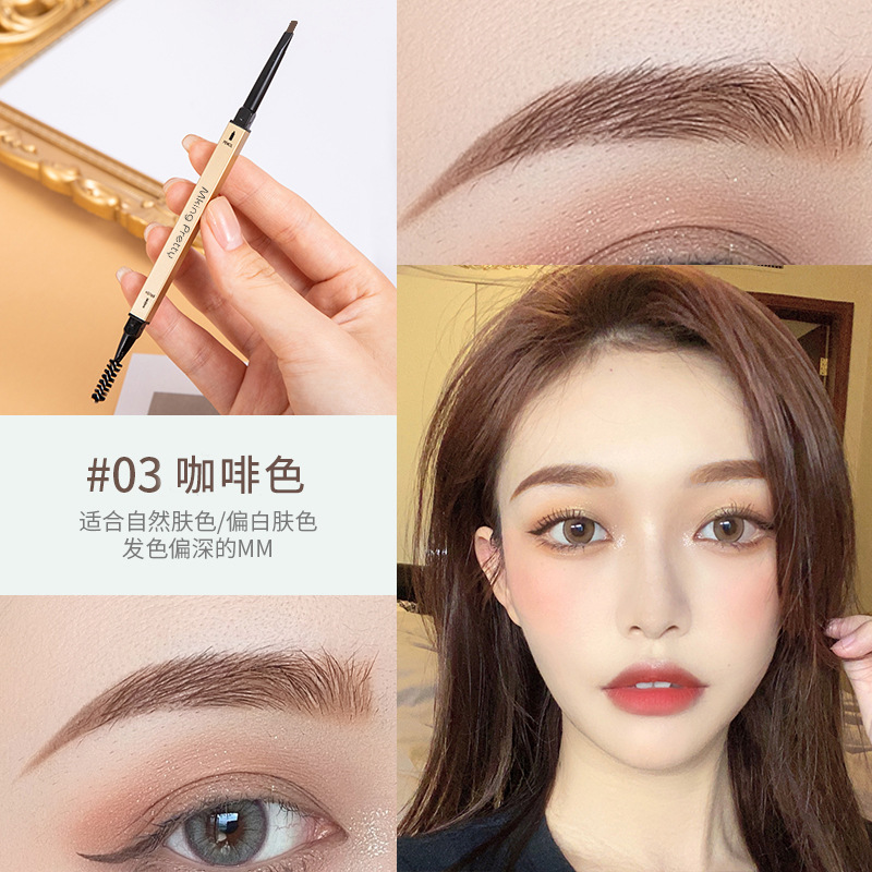 Small Gold Bar Double-Headed Eyebrow Pencil Small Gold Chopsticks Triangle Ultra-Fine Eyebrow Pencil Eyebrow Pencil Three-Dimensional Sketch Eyebrow Waterproof Sweat-Proof Not Smudge