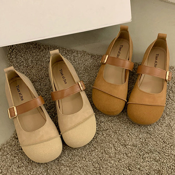 复古软面软底单鞋2024春季新款鞋子时尚百搭平底女鞋一脚蹬豆豆鞋