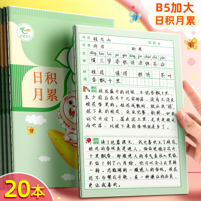 昕果b5日积月累好词好句摘抄本小学生阅读摘记本儿童拼田字格护眼