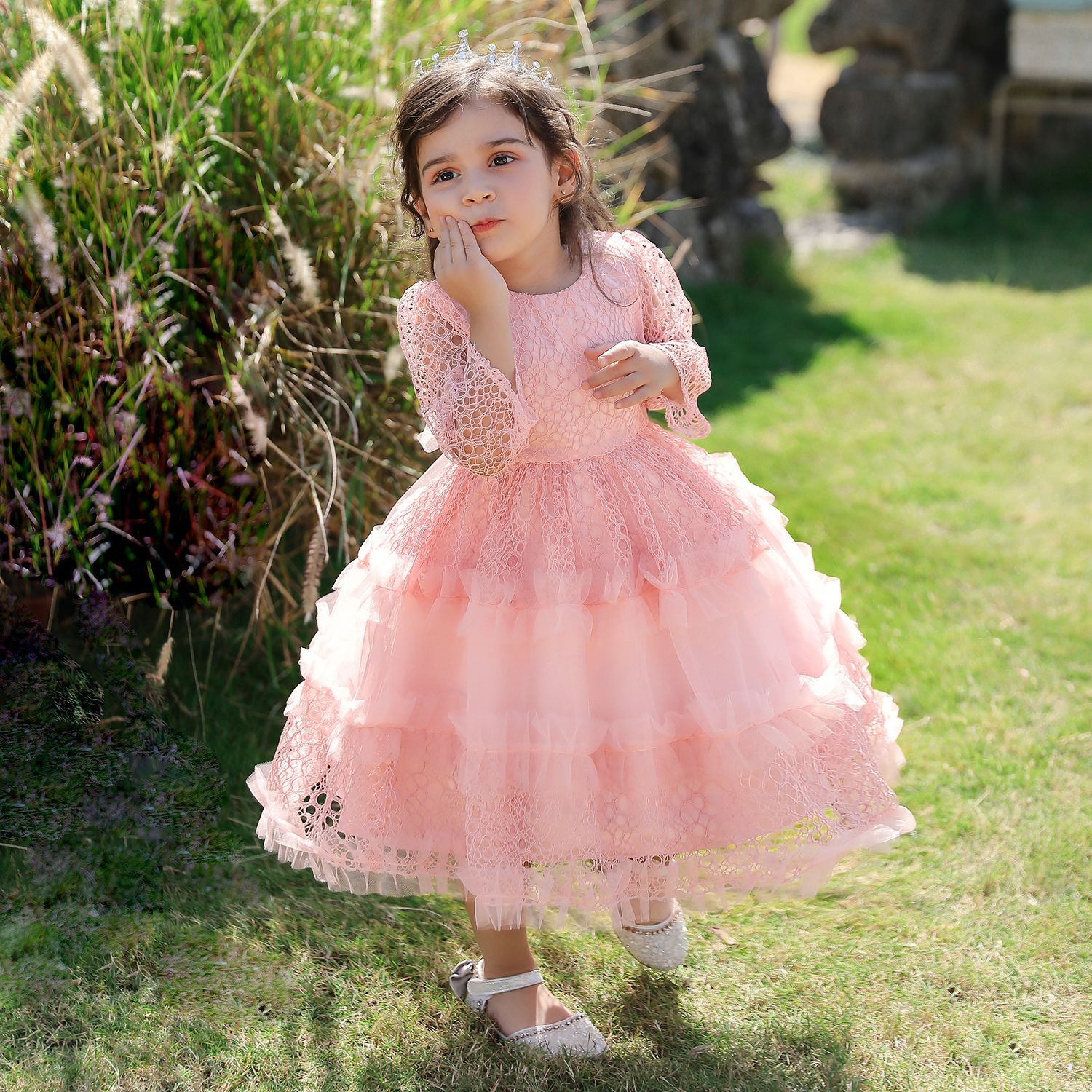 儿童公主裙礼服可爱洋气女童婴儿小花童女宝宝一岁周岁生日晚礼服