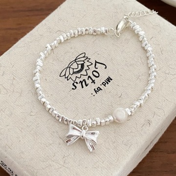 少女心碎银子蝴蝶结珍珠手链女简约ins气质甜美手串小众设计饰品