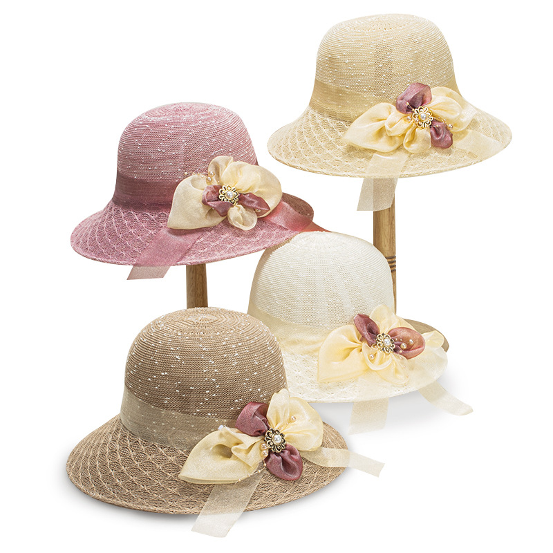 Korean Style Sun Hat Women Summer Lace Bowknot Top Hat Dome Sun Hat Elegant Concise All-Matching Sun Hat
