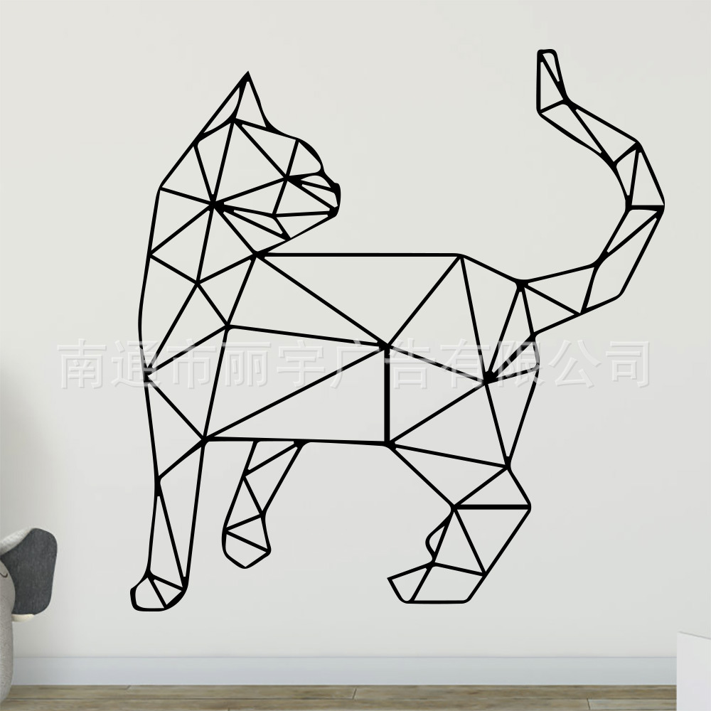 几何猫线条动物图案墙贴自粘可移除pvc贴纸 可diy车贴马桶贴 门贴