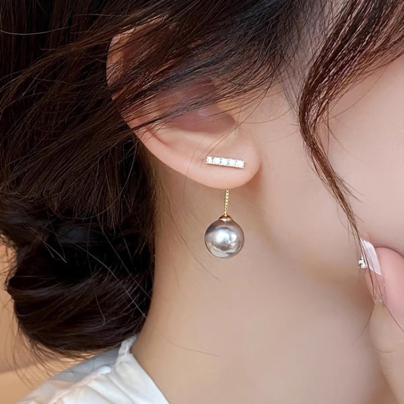 新款一字几何金线耳钉女耳坠圆脸显瘦时尚感复古通勤气质珍珠耳钉