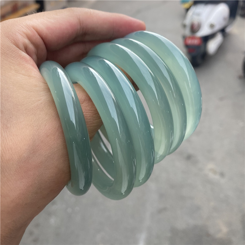 Natural Icy Oil Cyan Chalcedony Bracelet Girl Literature and Art Agate Bracelet Fine round Beauty Bracelet Wholesale