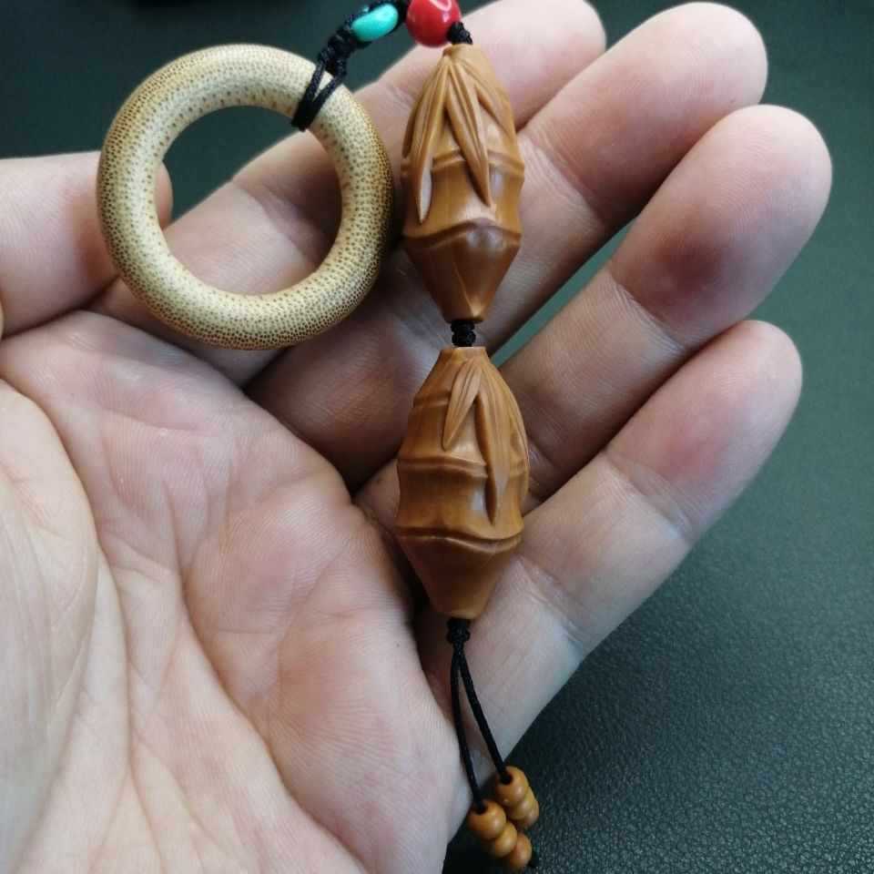 橄榄核手工雕刻单籽竹节单粒苏工核雕挂件吊坠竹环挂绳玉竹手把件
