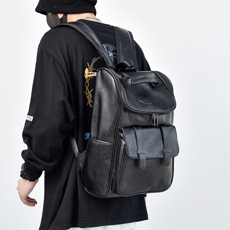 背包男复古休闲双肩包男生潮牌pu皮旅行包大学生高中生书包电脑包