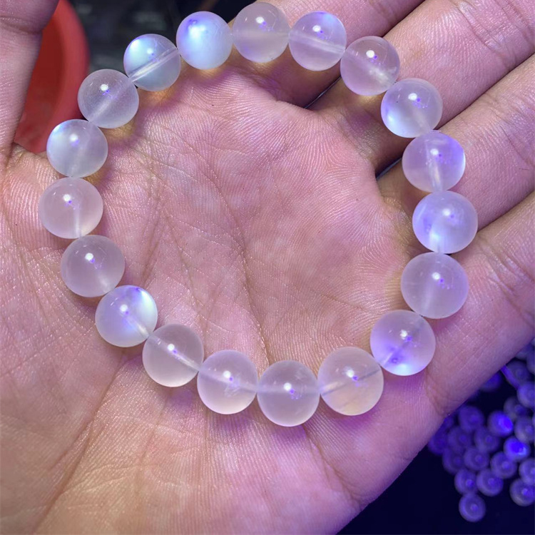 天然蓝月光手串冰种猫眼强蓝光天然水晶蓝月光石手链直播外贸批发