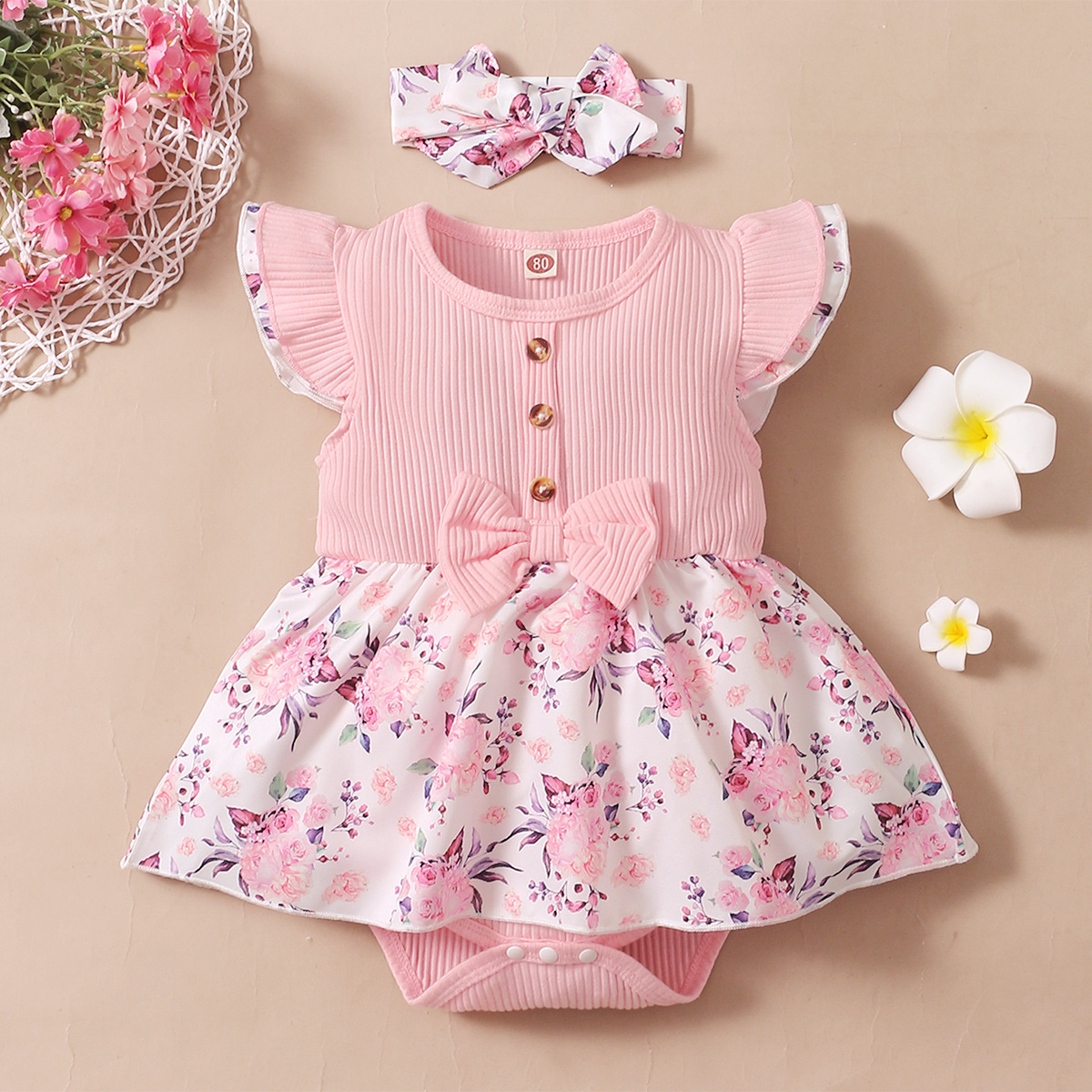 Ins Infant Spring and Autumn 2022 New Korean Super Hot Baby Girl Sleeveless Flower Print Triangle Rompers Baby Clothes