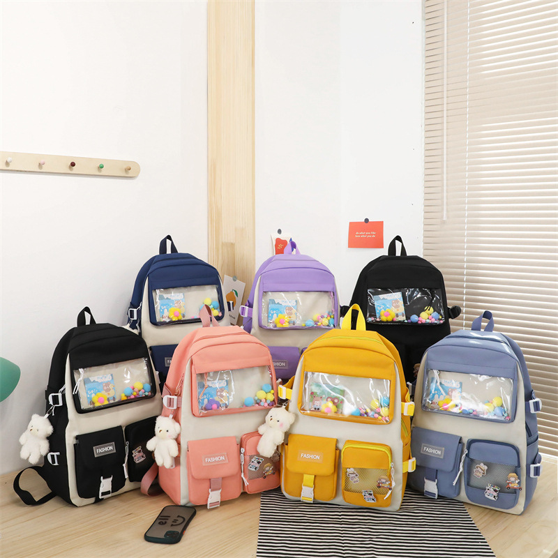 Hot Sale New Student Backpack Korean Style Fashion Preppy Style Junior High School Set of School Bag Large Capacity Travel Backpack