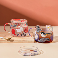 潮佰 中式童话风高硼硅玻璃杯陶瓷杯耐热带把咖啡家用高颜值水杯