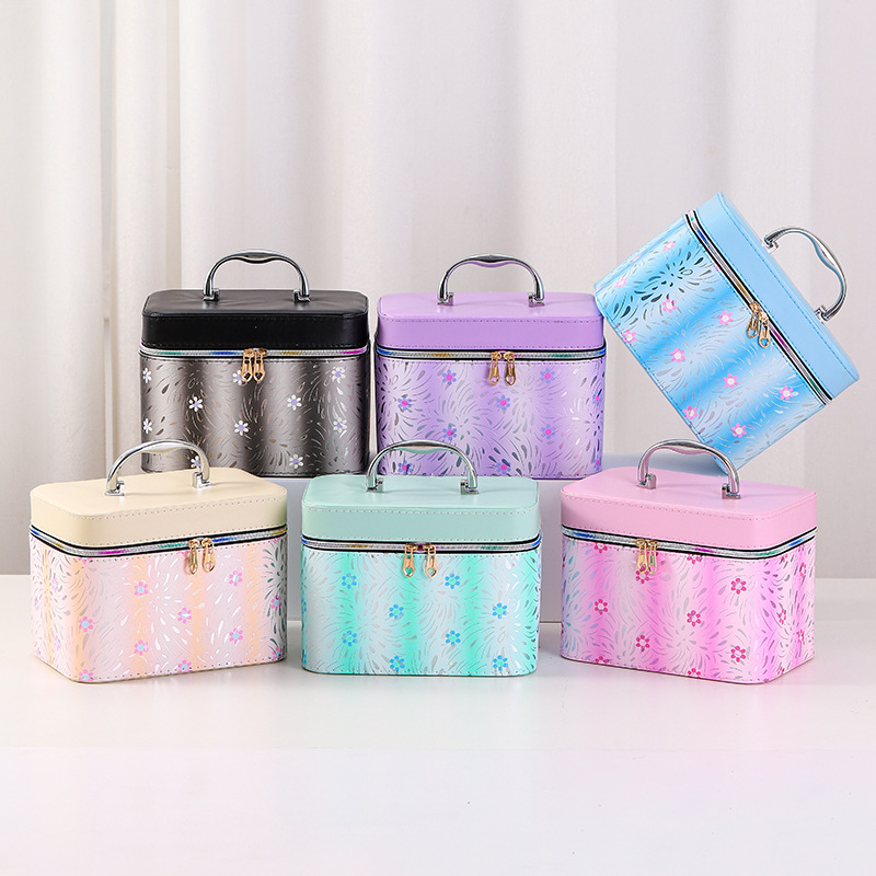 cosmetic bag large capacity high-grade ins style high-looking portable waterproof portable cosmetic case with mirror three-piece set