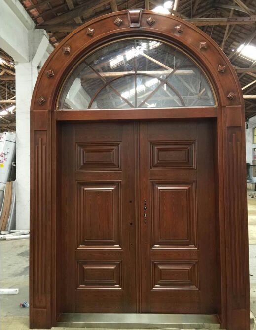 非标大门半圆弧气窗双开门仿真铜防盗门高档别墅进户门安全门厂家