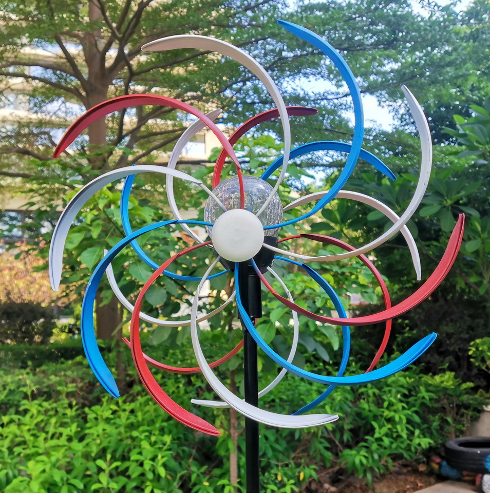 风靡全球太阳能风车灯 led玻璃球风车灯 双面旋转风车灯 草坪灯