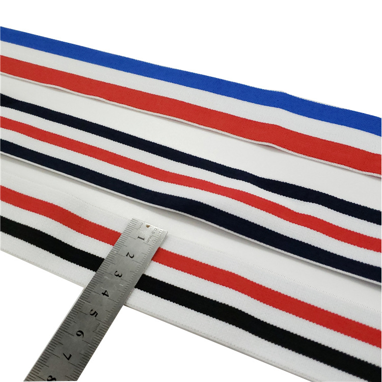 Spot Goods 4cm Red, White and Blue Three Colors Colorful Striped Elastic Band High Elasticity Thick Underwear Waist Jacquard Ribbon