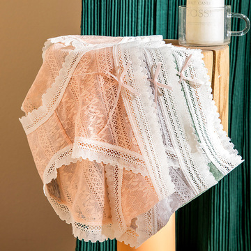 蝴蝶结 蕾丝边内裤 提花网蕾丝内裤女 网纱撞色女士内裤透明内裤