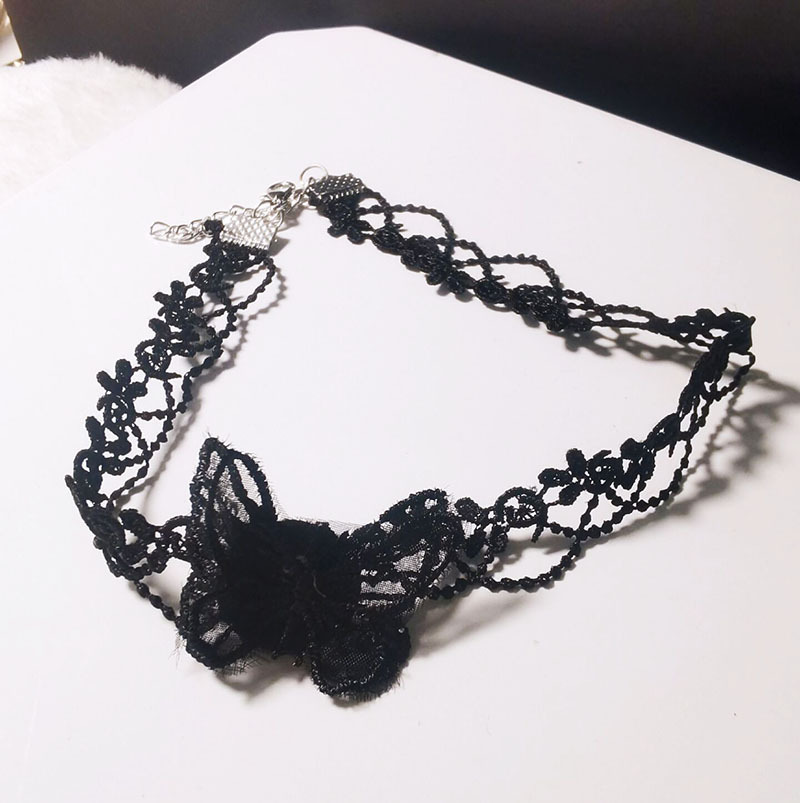 Korean Super Fairy Lace Yarn Cloth Butterfly Necklace Clavicle Chain Women's Simple Choker Neck Band Short Necklace Women's Collar