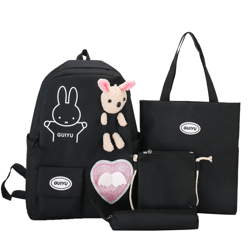 Wholesale Cartoon Love Backpack Primary School Student Schoolbag Make-up Bag Four-Piece Set Bunny Doll School Bag