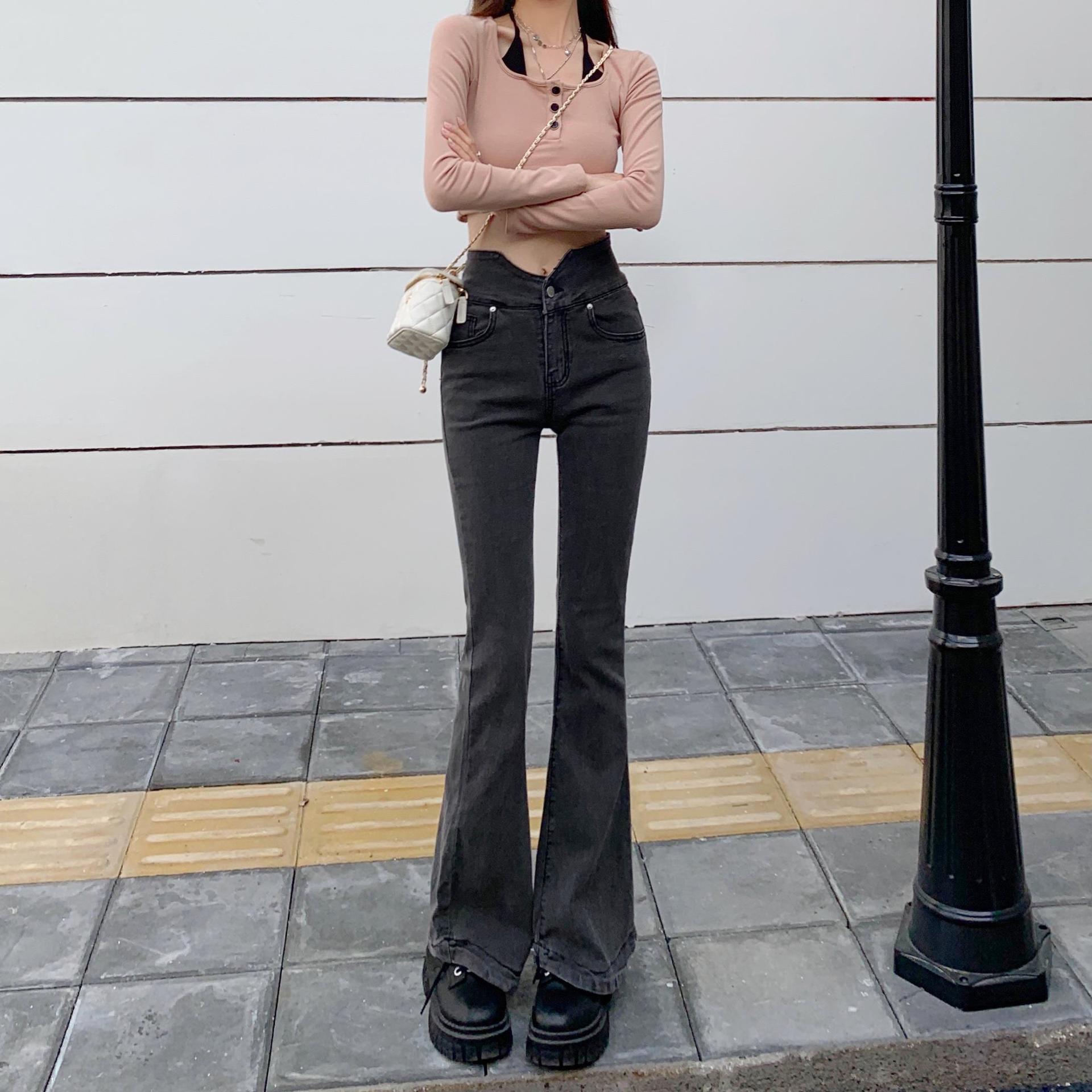 高个子加长马蹄牛仔裤女春季微喇叭裤显瘦弹力修身拖地裤