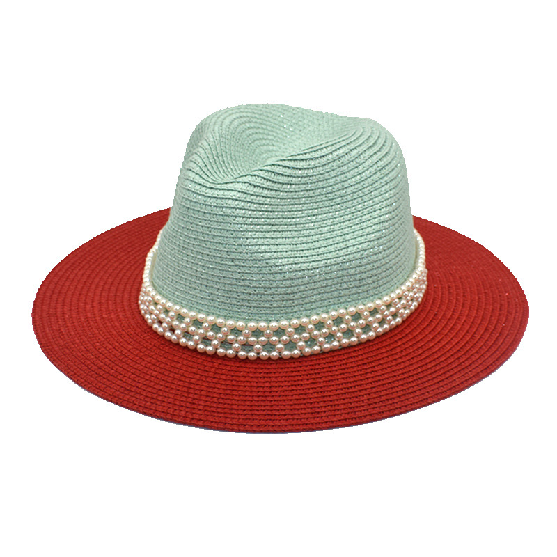 Summer Fashion Women's Straw Hat Classic Style Pearl Accessories Top Hat Foreign Trade Beach Hat Sun Protection Sun Hat Sun Hat