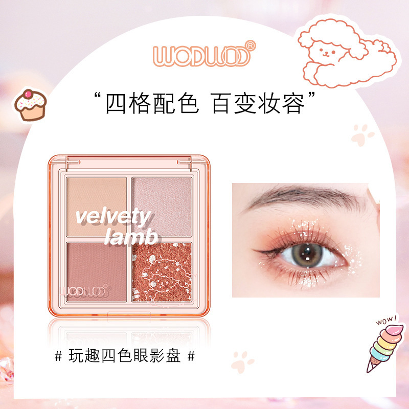 Wodwod Fun Four Color Eyeshadow Palette Milk Tea Color Earth Color Small Kit Portable Shimmer Matte Thin and Glittering Beginner Female