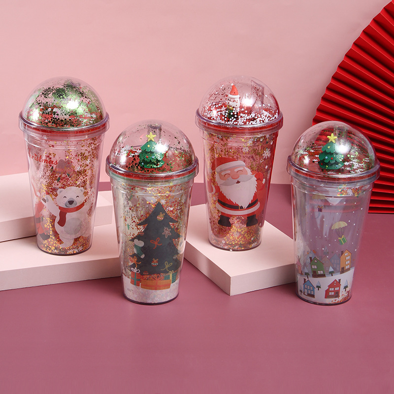 Micro Landscape Plastic Sippy Cup Creative Glitter Summer Ice Glass Student Couple Christmas Gift Cup