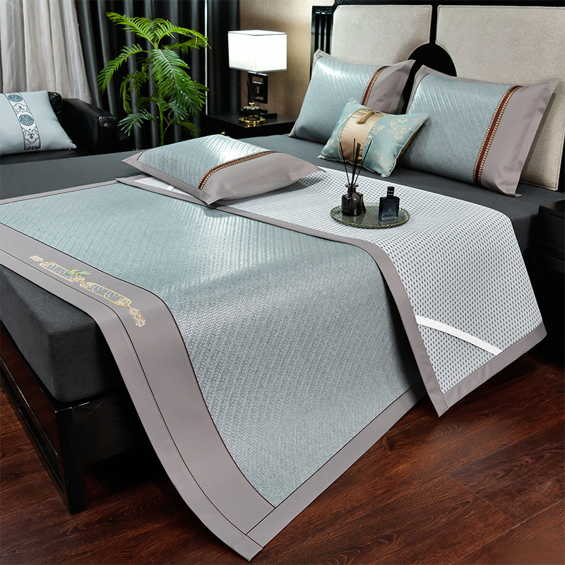 高级冰丝凉席子夏季藤席纯藤夏席三件套夏天竹席床垫两用草席水洗