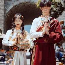 新款藏族服装女藏袍情侣旅游少数民族风写真藏式舞蹈演出服饰