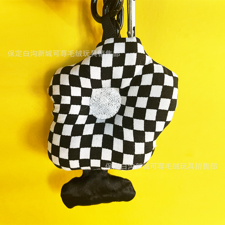 Korean Style Twist Button Pendant Internet Celebrity Black and White Plaid Small Flower Cute Clothing Purse Accessories Doll Key