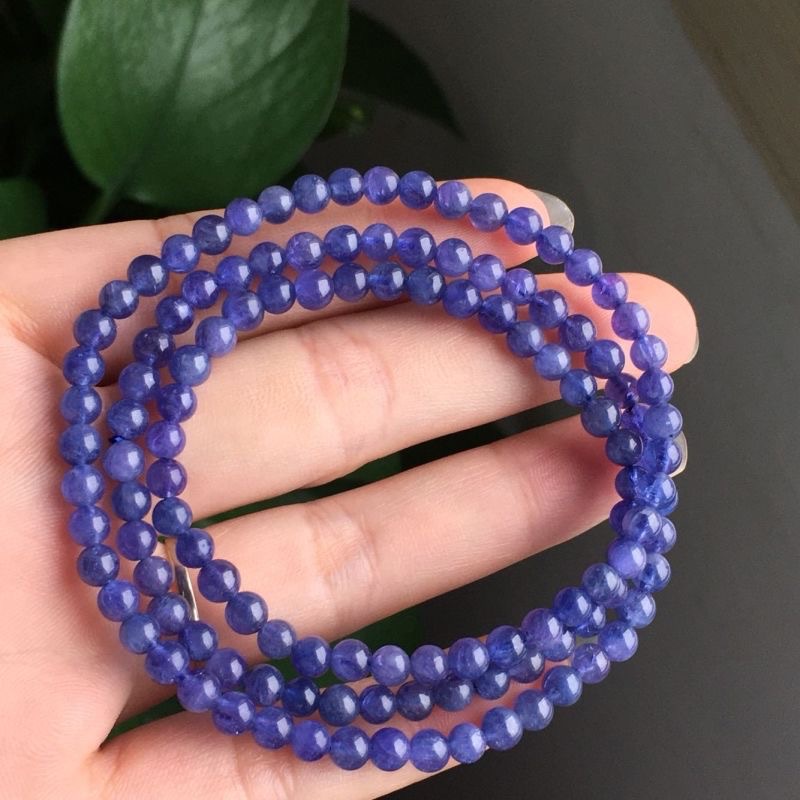 天然坦桑石三圈手链坦桑尼亚蓝宝石海洋之心手串堇青石坦桑类饰品