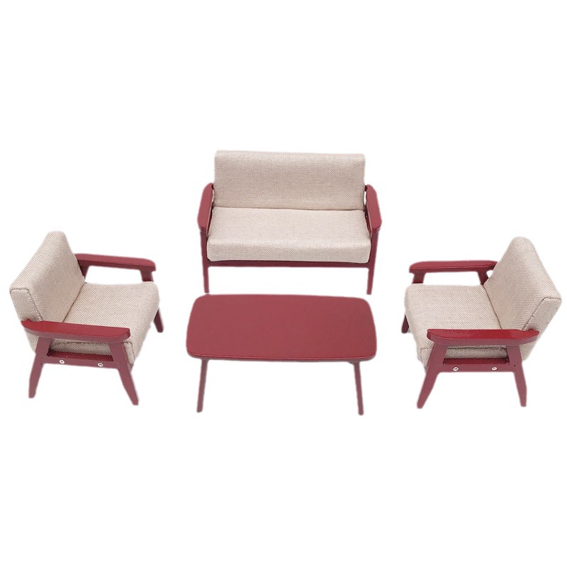 1:12娃娃屋dollhouse迷你家具模型客厅场景 日式简欧沙发茶几套装