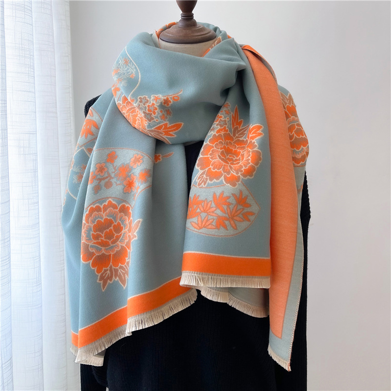 Retro Style Artificial Cashmere Scarf Women's Winter All-Matching Outer Decorative Shawl Thickened Warm Autumn and Winter Scarf to Give Mom