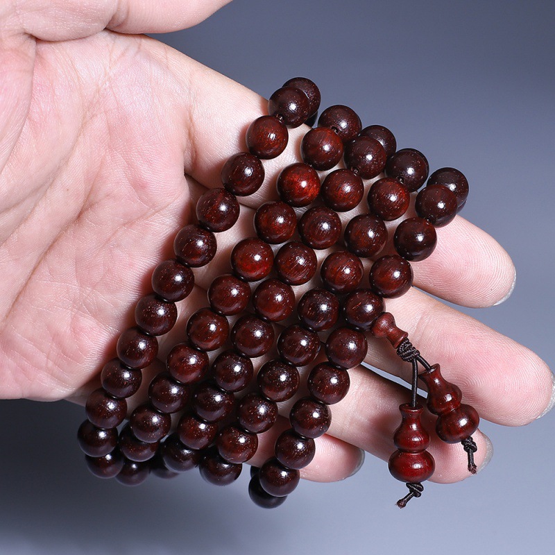 赞比亚小叶紫檀手链108颗 念珠金星老料血檀檀香紫檀珠文玩手串