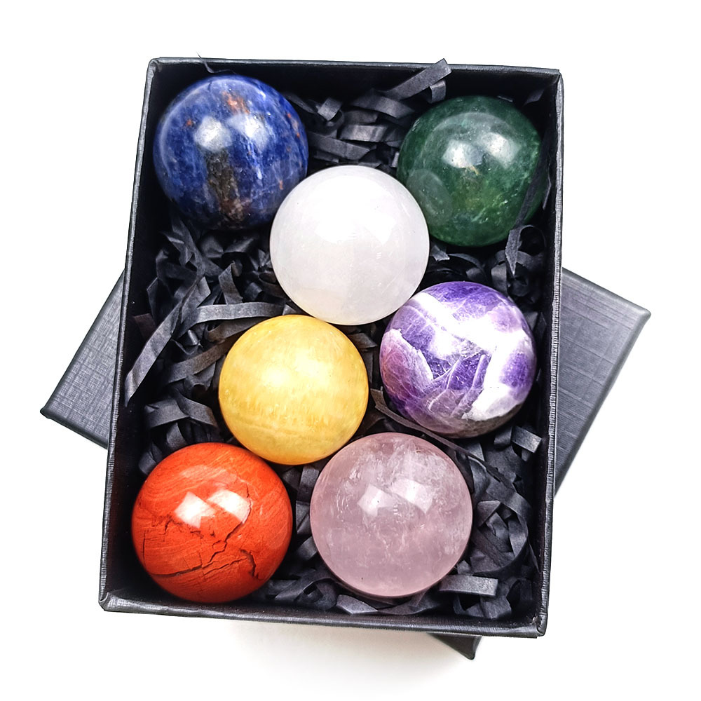 Natural Stone Colorful Crystal Ball 25mm Large Ball Natural Jade 7 Mixed Color Rainbow Stone Ornaments Wholesale