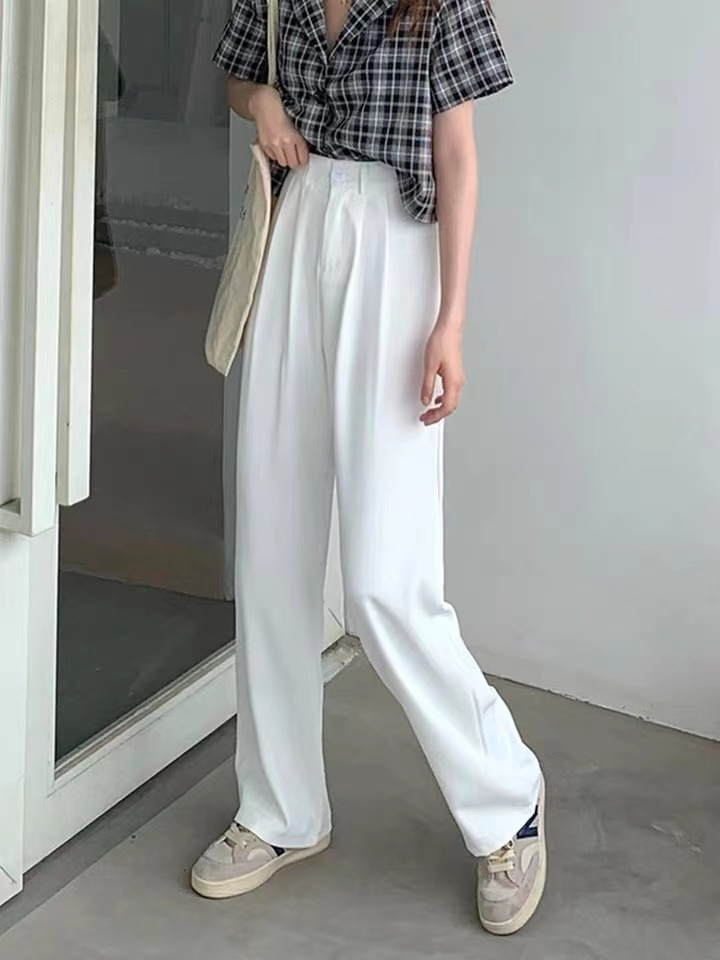 Solid Color High Waist Suit Pants Women's Spring and Autumn Sport Pants Loose Casual Drooping Wide Leg Pants Women's Cropped Mop Pants Women's