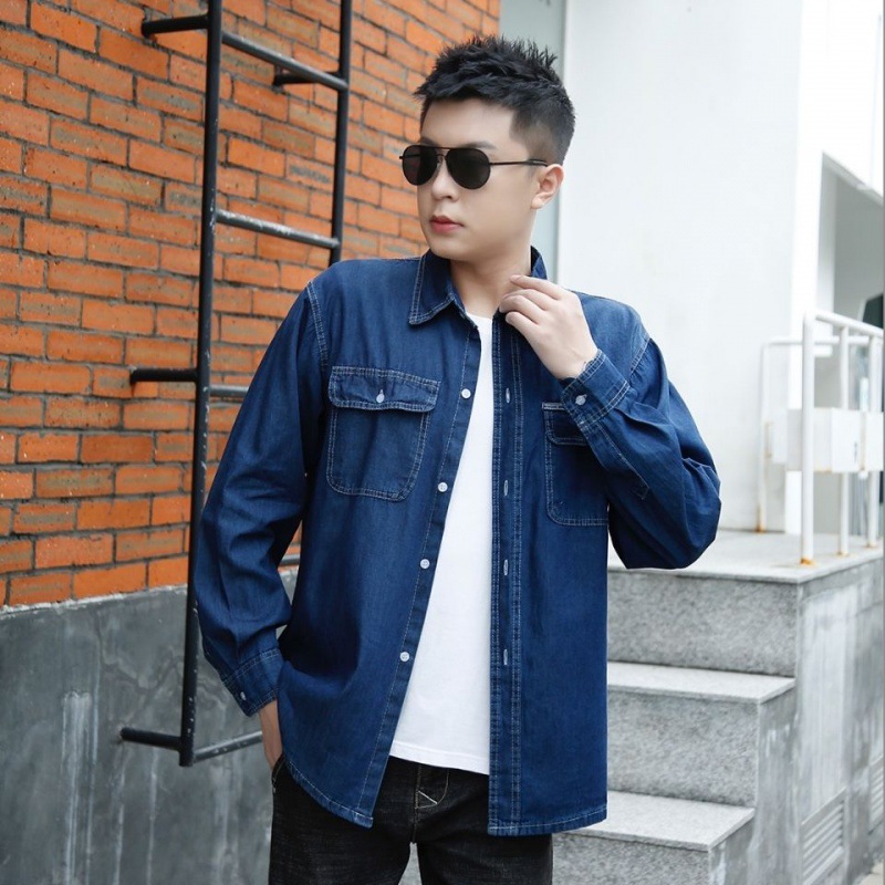 Denim Shirt [Guangzhou Hot Sale] Thin Medium Thick Spring and Summer Work Clothes Men's Cotton Sweat-Absorbent Breathable Electric Welding Cross-Border