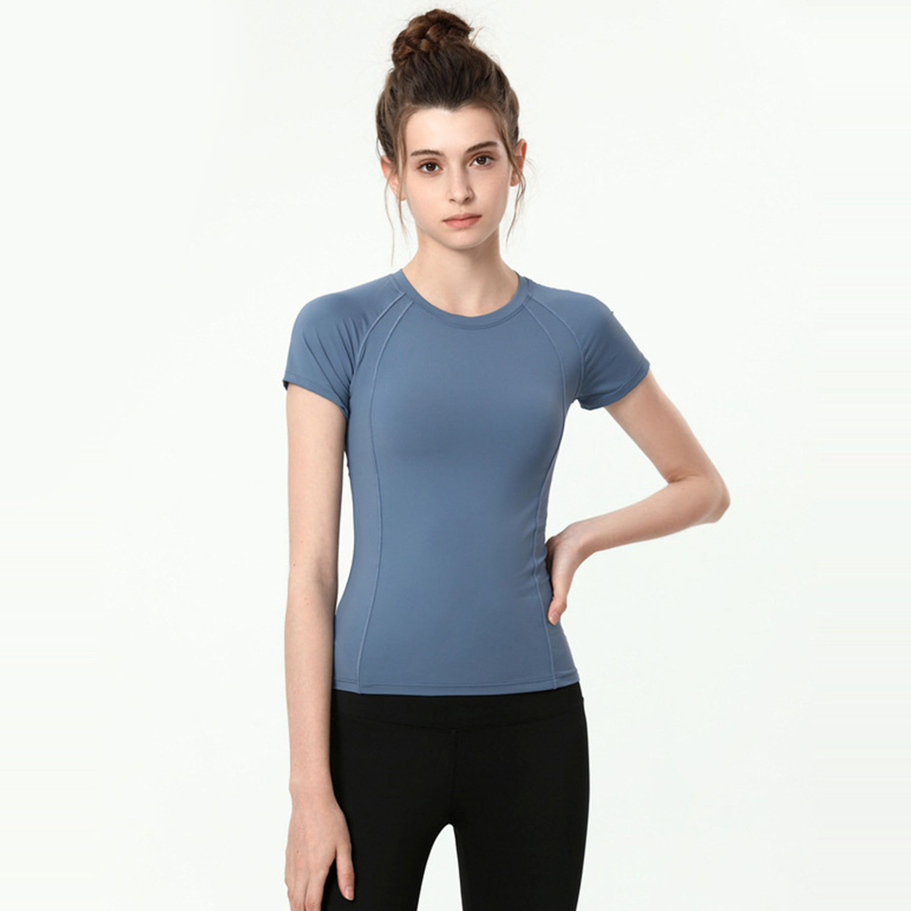 lulu新品圆领上衣女欧美跑步运动t恤显瘦健身服舞蹈训练瑜伽短袖