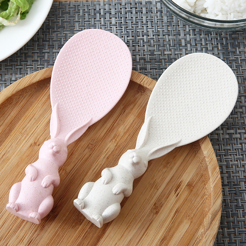 Creative Wheat Straw Meal Spoon Rabbit Spoon Cute Bunny Non-Stick Rice Three-Dimensional Rice Spoon Household High Temperature Resistant Meal Spoon