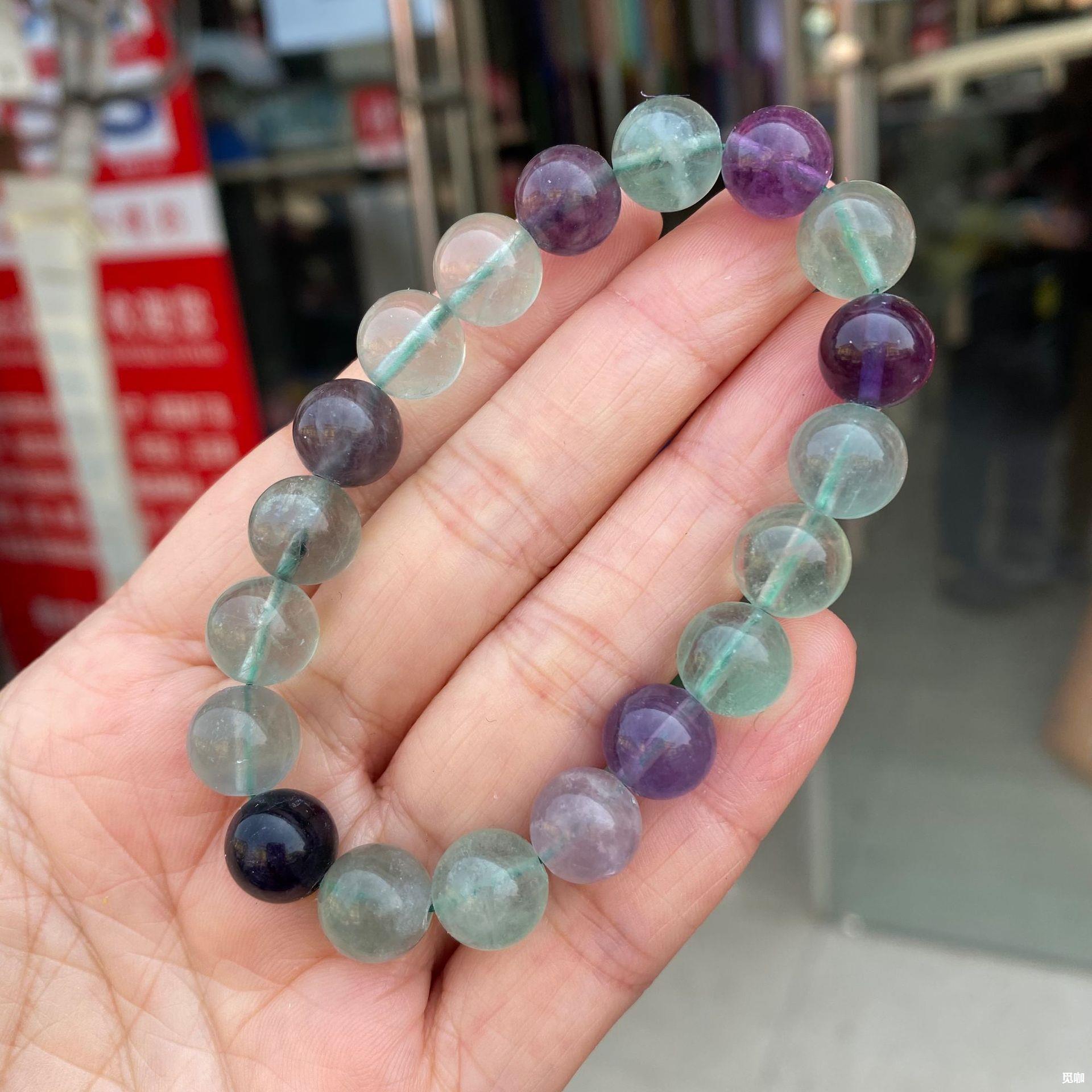 7a天然石 彩莹石手链绿萤石单圈手串紫萤石散珠厂家批发跨境热销