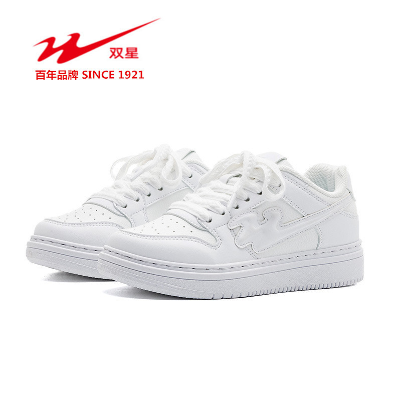 双星款女鞋低帮系带休闲板鞋轻便时尚运动鞋厚底百搭学生小白鞋